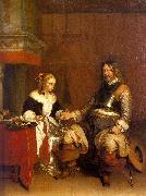Gerard Ter Borch Soldier Offering a Young Woman Coins Spain oil painting reproduction